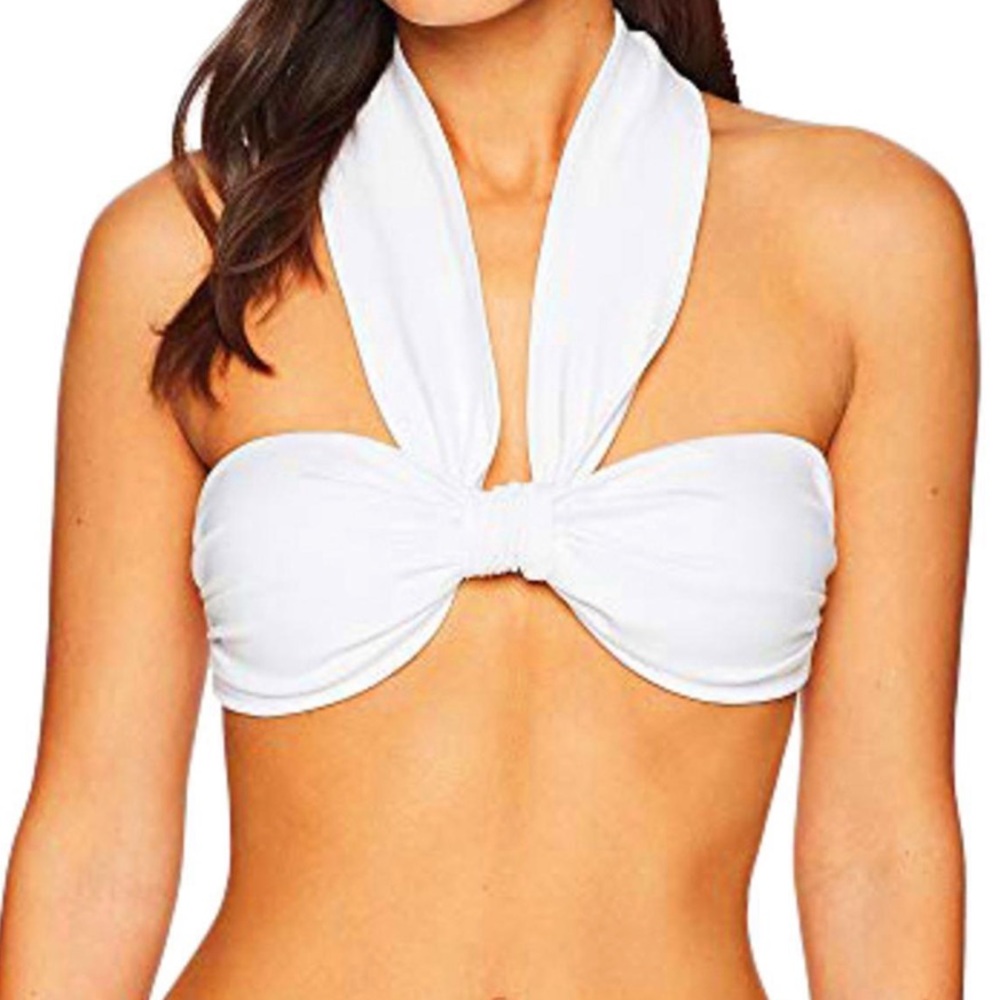 NWT DEREK LAM 10CROSBY White halter bikini top front knot gold clasp M